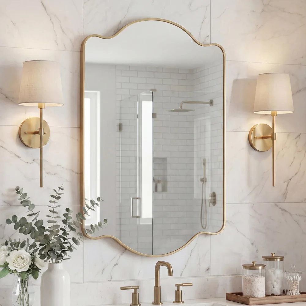 Louisa Scalloped Rectangular Metal Framed Wall Mirror