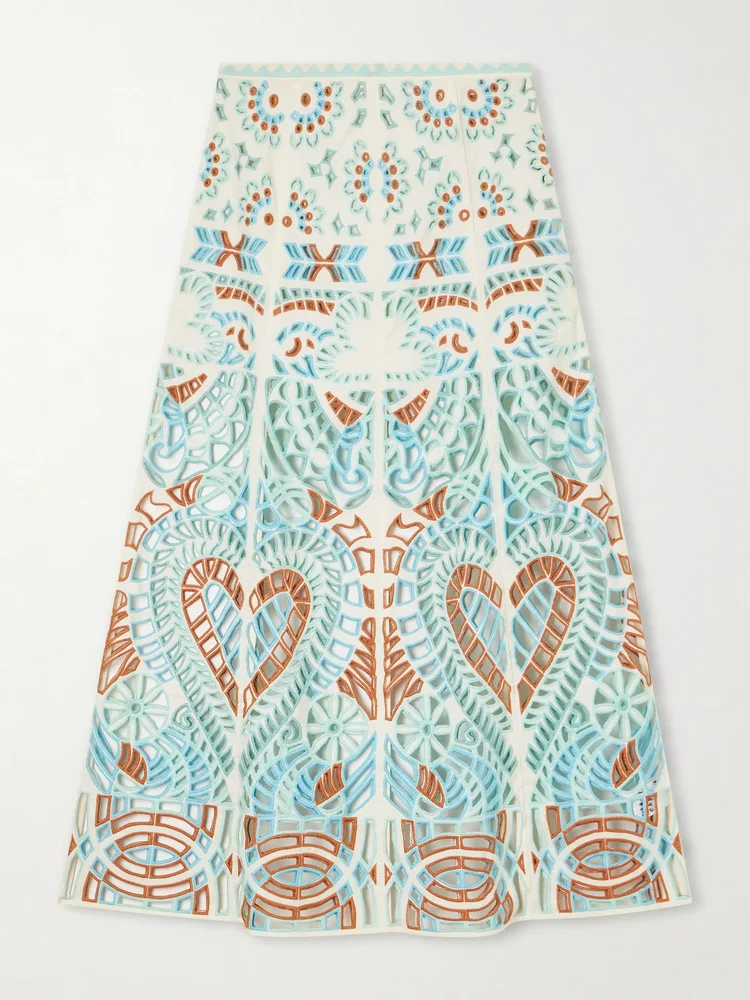 Rita Brisé Mare broderie anglaise cotton midi skirt