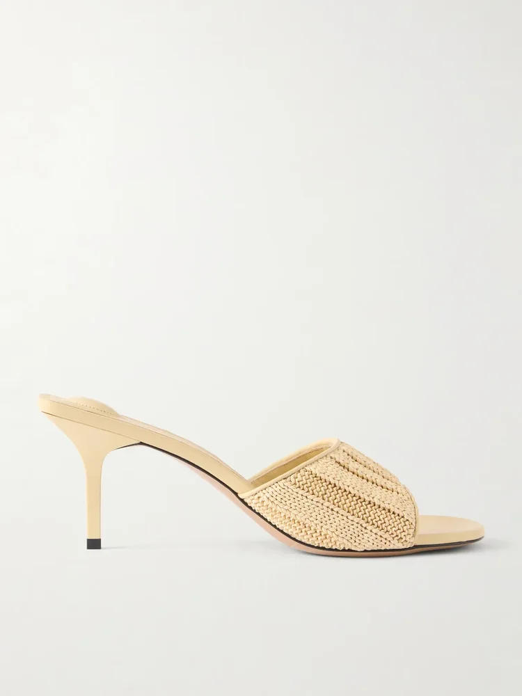 Raffia-effect leather sandals