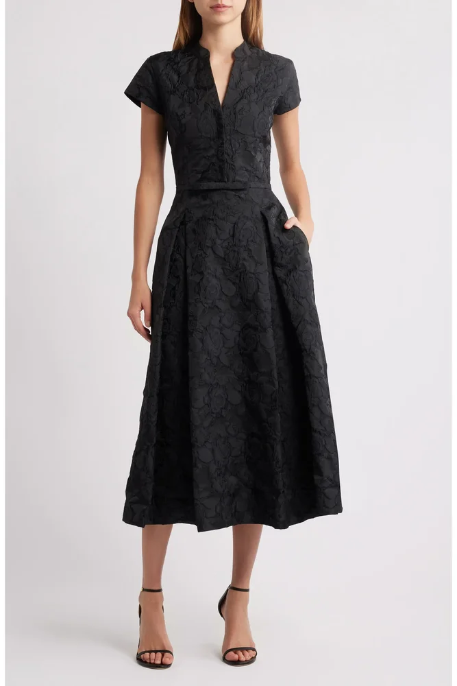 Hanna Floral Cloqué Cocktail Midi Dress