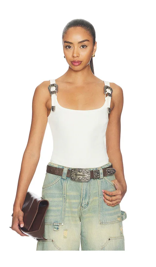 Tank Top With Metal Buckle Straps