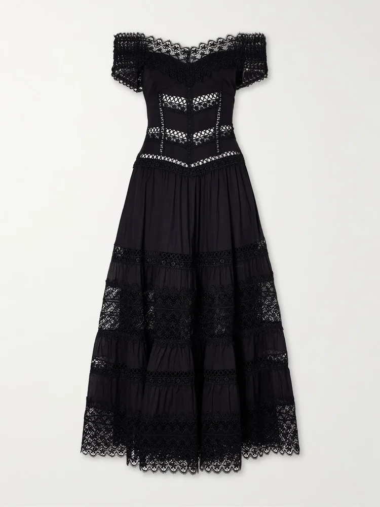 Amaira embroidered lace-trimmed cotton-blend maxi dress