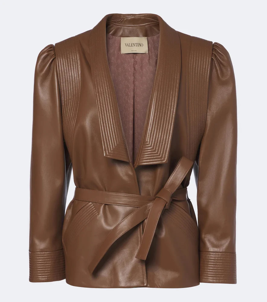 Belted leather jacket