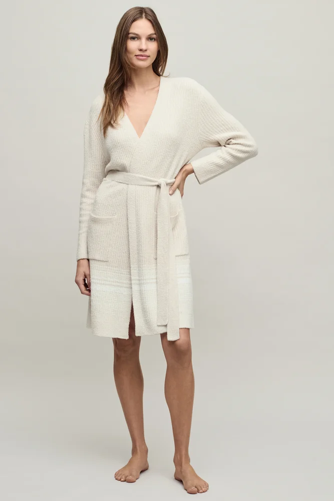 CozyChic Lite Variegated Stripe Ribbed Robe, Sand Dune Pearl