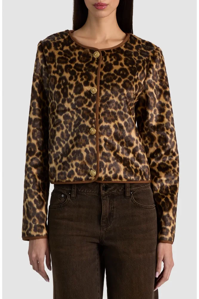Alma Leopard Print Faux Fur Jacket