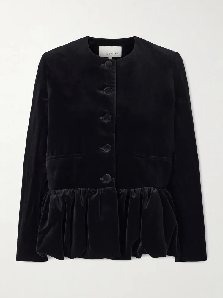 Cotton-velvet peplum jacket