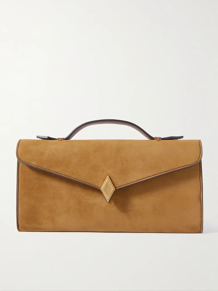 Edge Embellished Suede Clutch