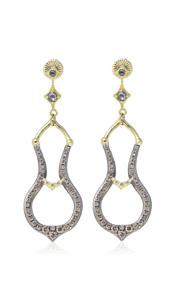 Large Sterling Silver 18K Yellow Diamond Drop Earrings