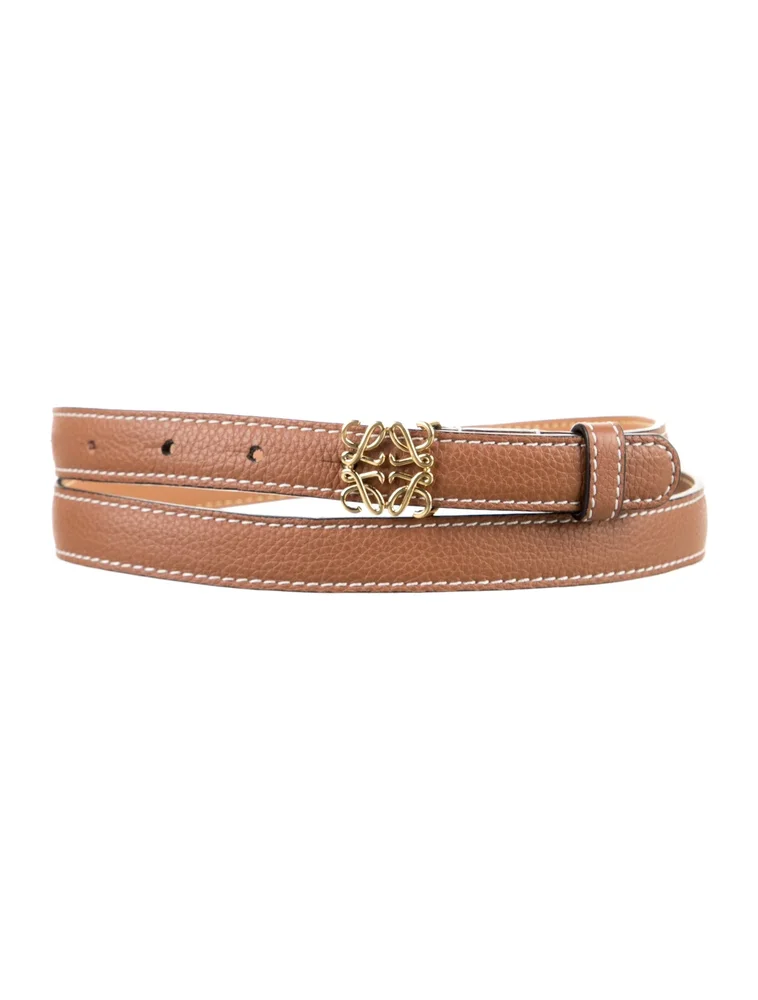 Anagram Skinny Leather Waist Belt (Tan)