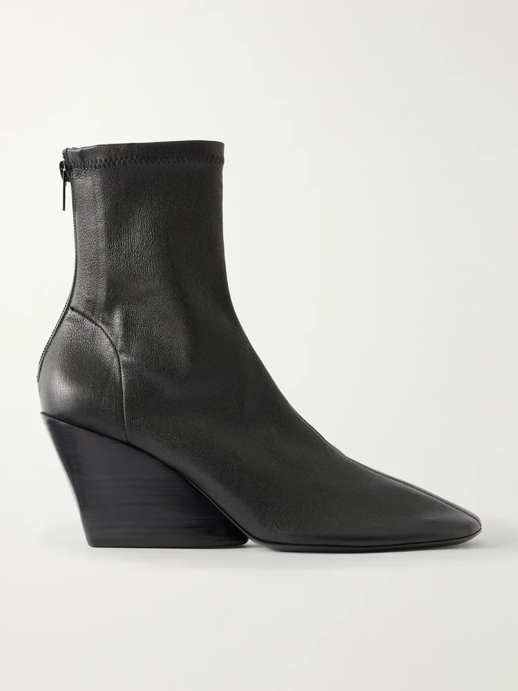 slant leather ankle boots