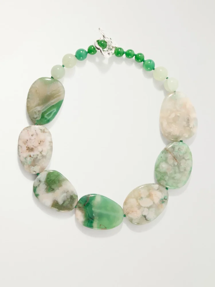 Time Will Say Nothing But "I Told You So" beaded silver-plated, calcite and agate necklace
