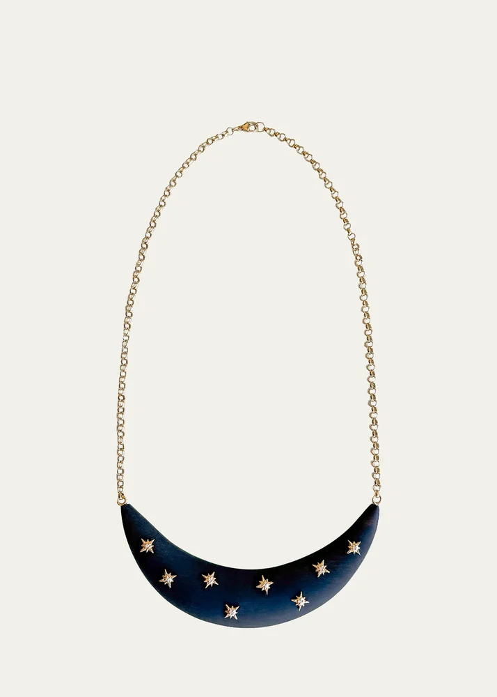 Crescent Moon Ebony and Diamond Necklace