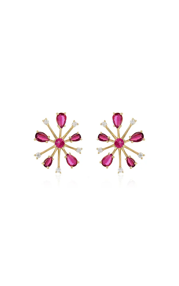 Small Pink Pop Rocks 14K Yellow Gold Multi-Stone Earrings