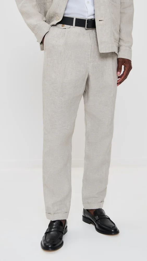 Standard Pleated Pants In Flax Linen (Flax)