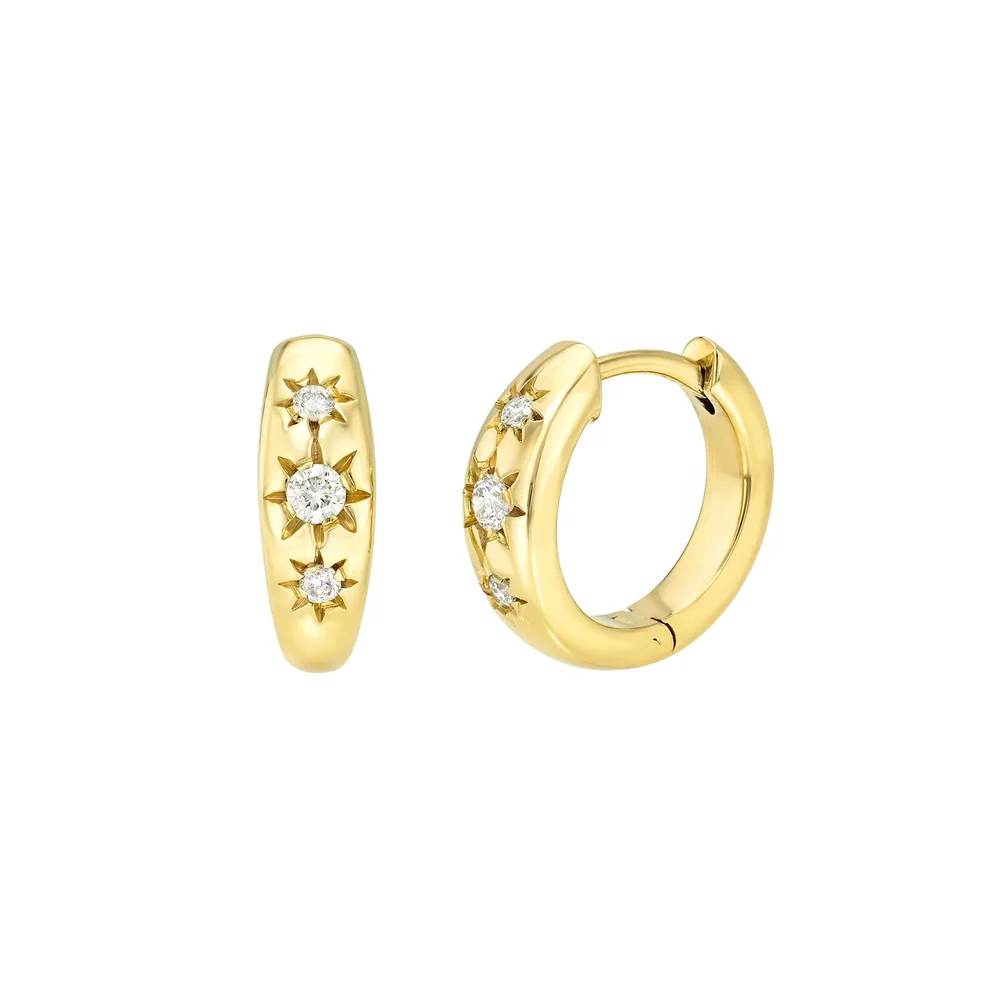 Three Star Set Rounded Diamond Huggies
