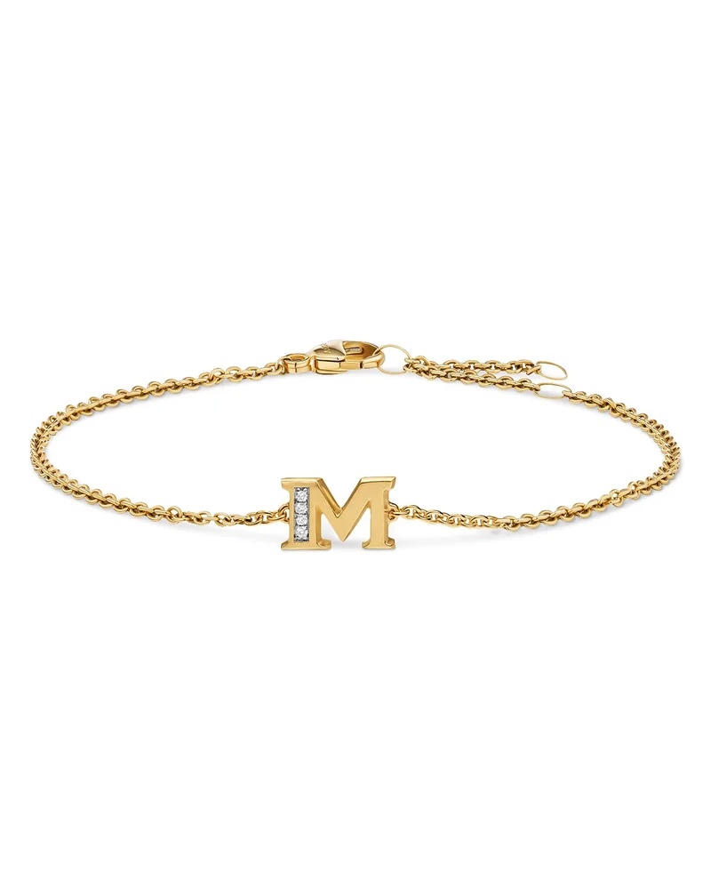 Petite Pavé Initial Chain Bracelet in 18K Yellow Gold with Diamond