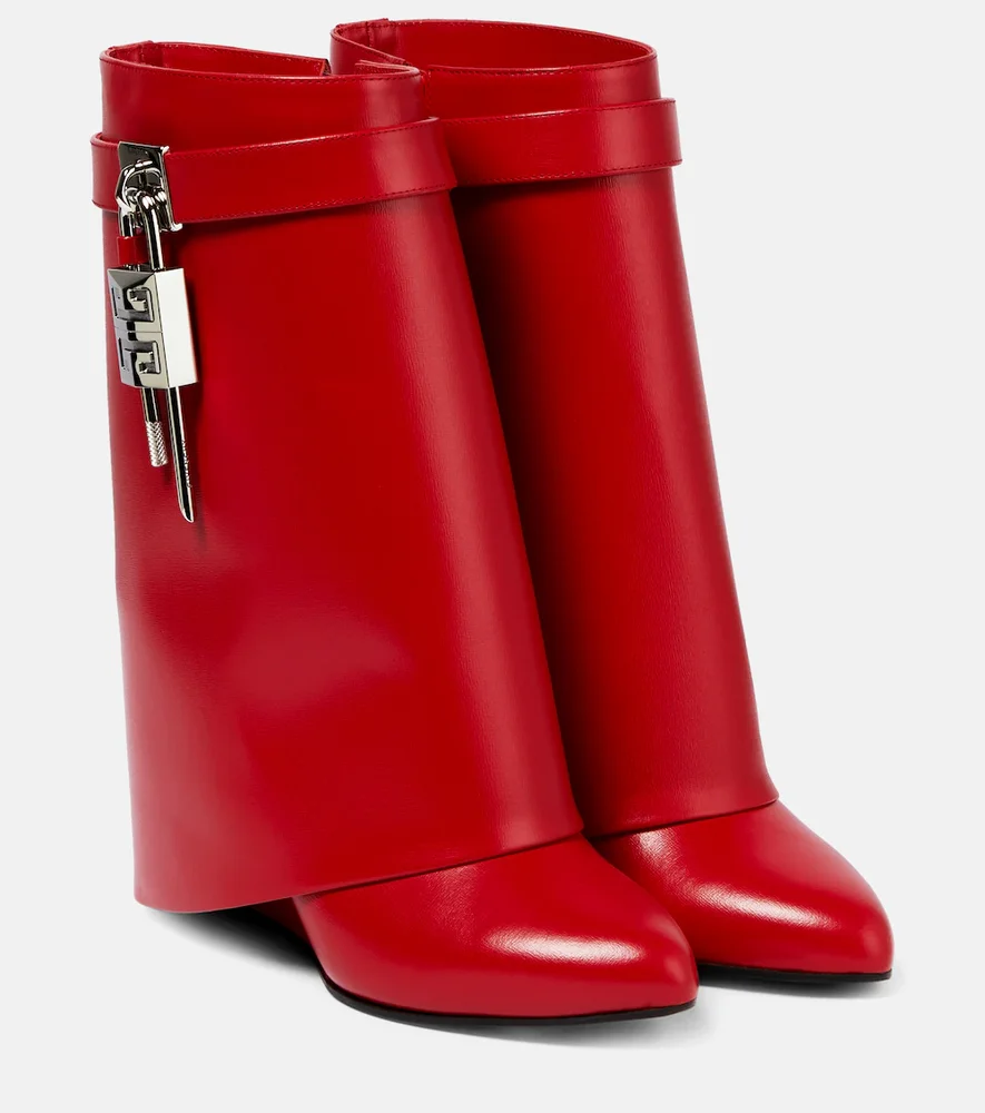 Shark Lock leather ankle boots (red)