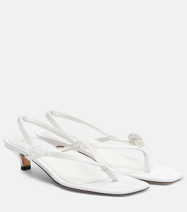 Floral-appliqué satin slingback sandals