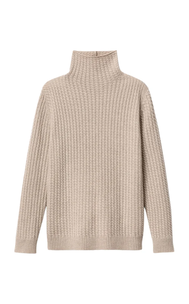 Cable-Knit Cashmere Stand Collar Sweater