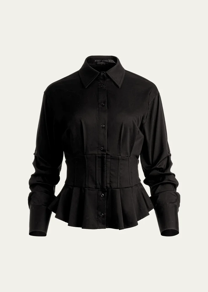 Edie Gathered Corset Button-Front Shirt