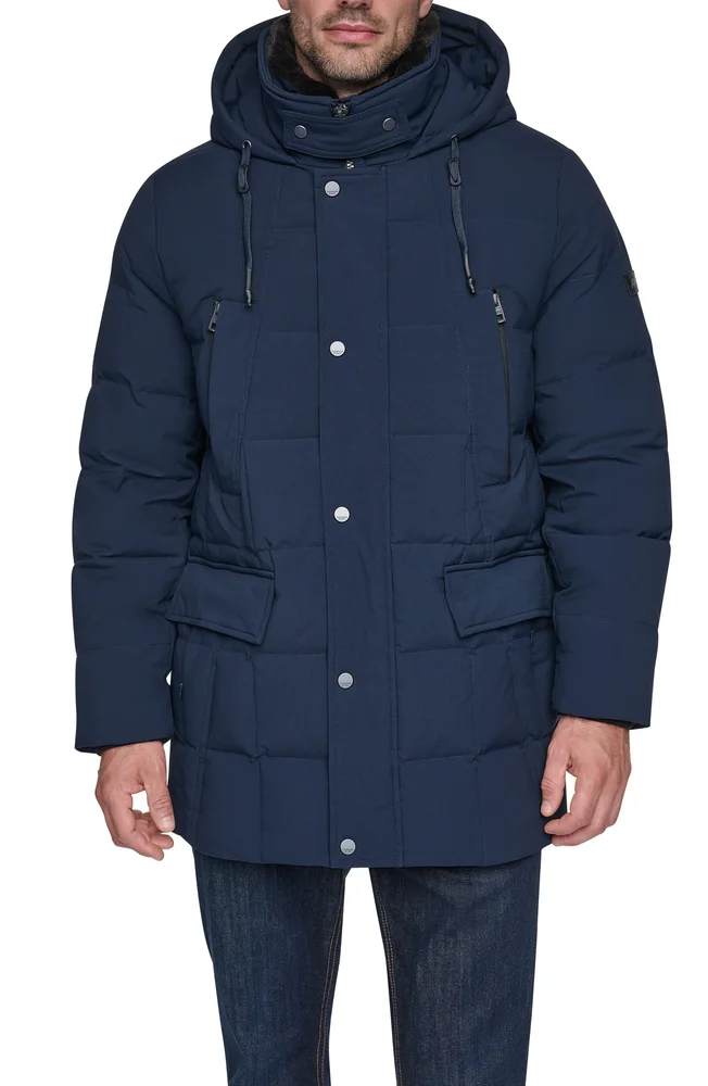 Down & Feather Fill Parka with Faux Fur Trim Hood