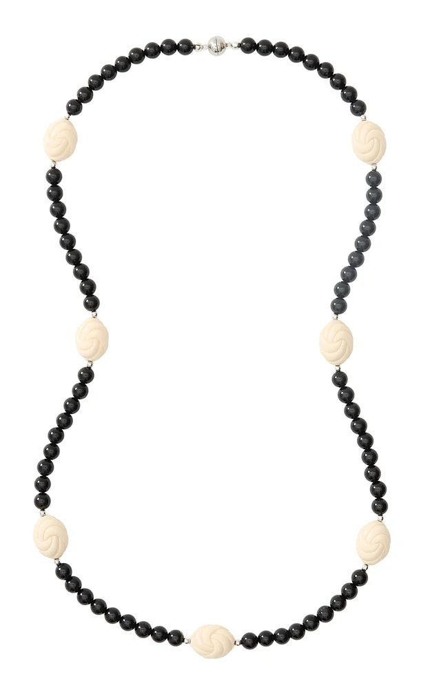 Myra Rhodium-Plated Brass Onyx and Resin Necklace