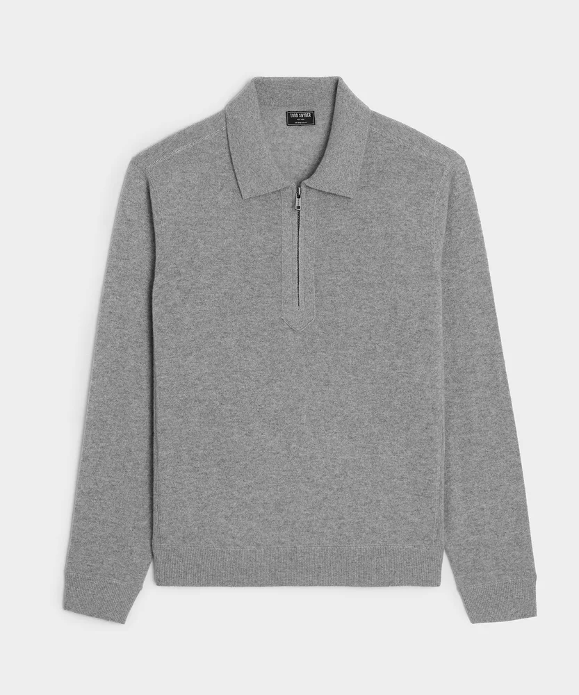 Cashmere Quarter-Zip Sweater Polo in Heather Grey