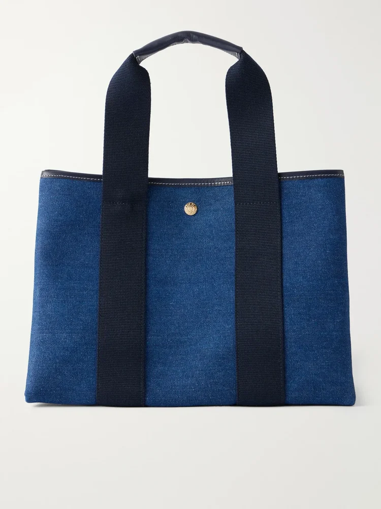 Traversée medium leather and webbing-trimmed denim tote