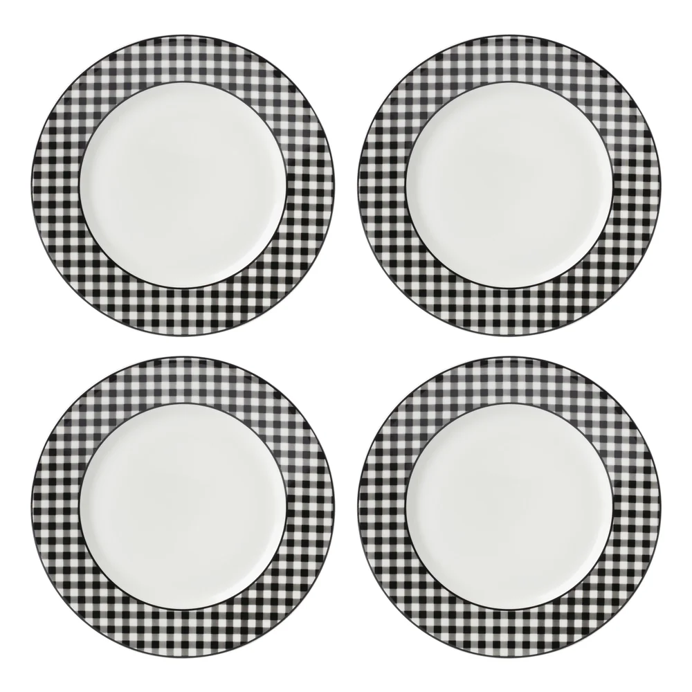 Gingham Black Dinner Plates, Set of 4