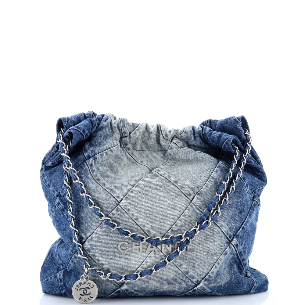 Pre-Owned 22 Chain Hobo Quilted Denim Medium in Blue, Aged Silver Hardware