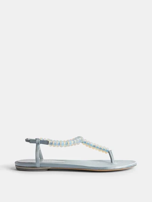 Beaded Thong / Ice Blue Satin