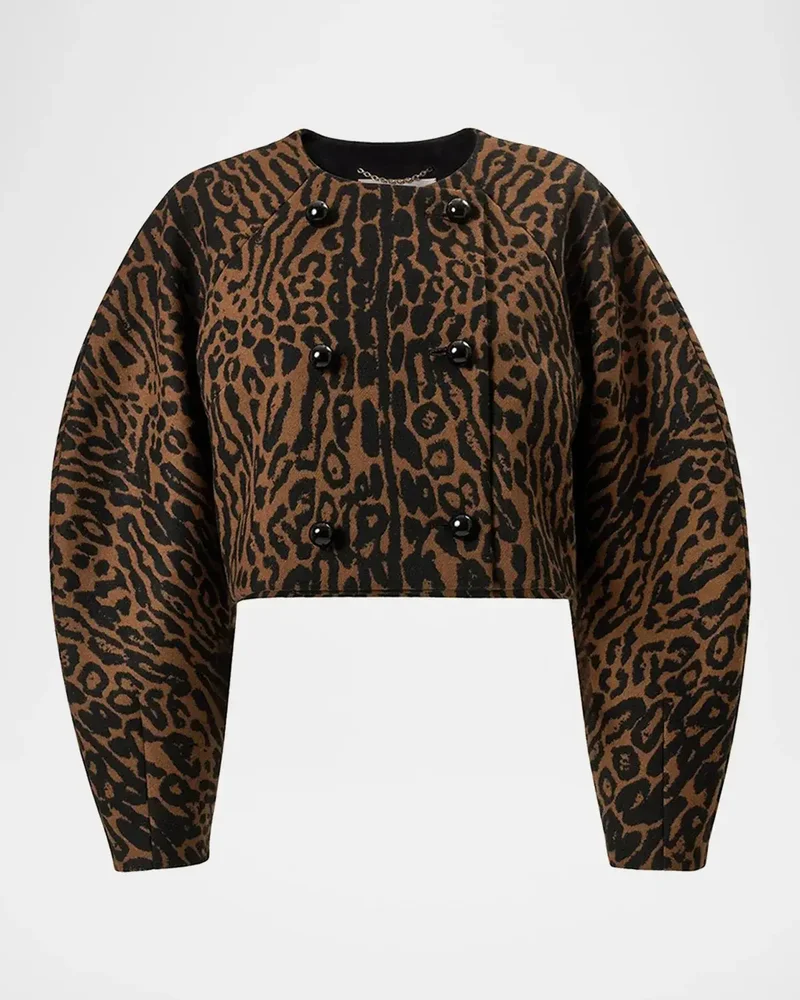 Wool Leopard Short Cocoon Jacket