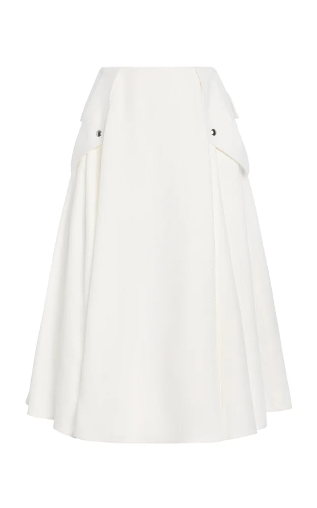 Pleated Twill Midi Skirt