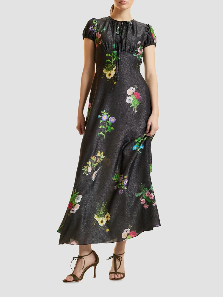 Printed Puff Sleeve Midi-Dress