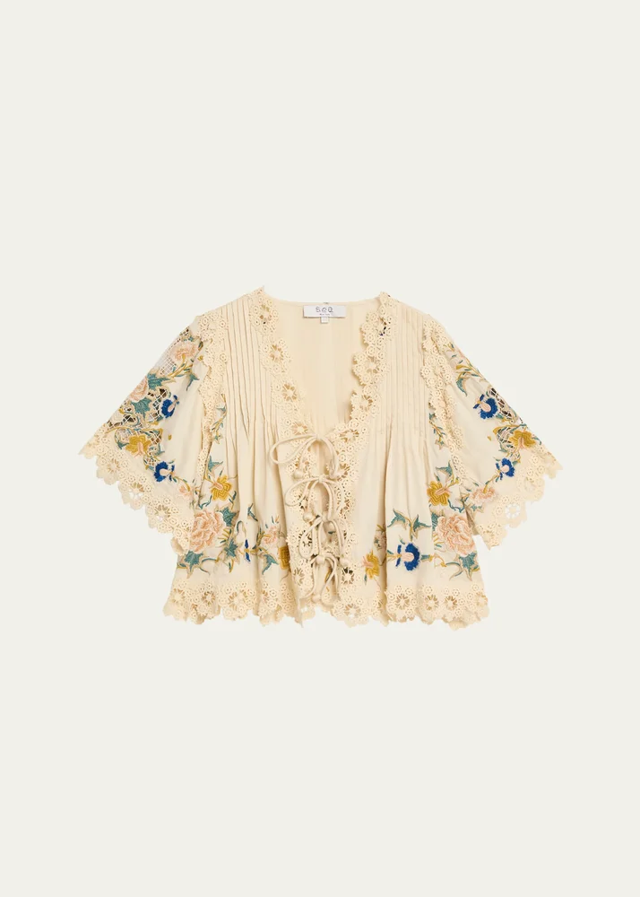 Adonna Embroidered Tie-Front Top