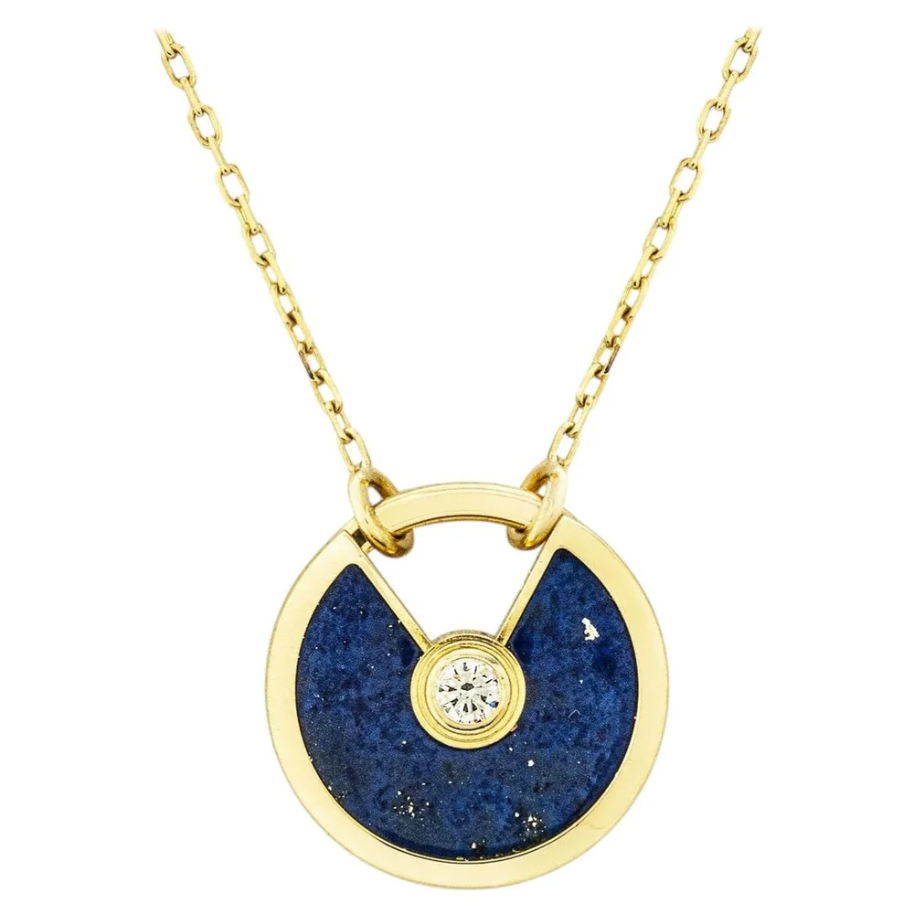 Pre-Owned Small Amulette de Cartier Necklace with Lapis Lazuli and Diamond, Yellow Gold