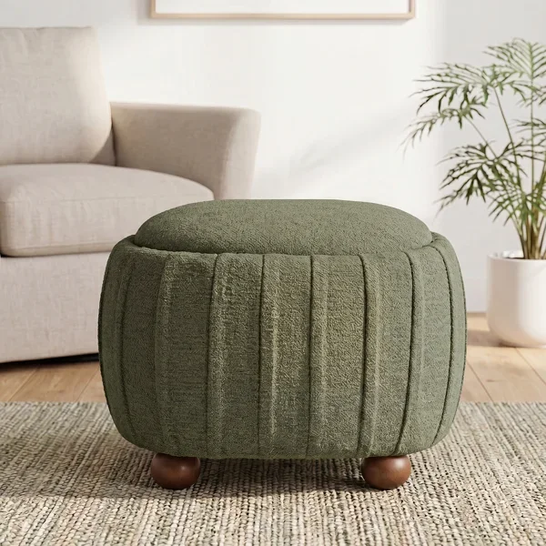 26.5-inch W Chenille Round Storage Ottoman