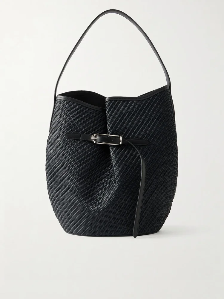 Belted Bucket leather-trimmed raffia bucket bag