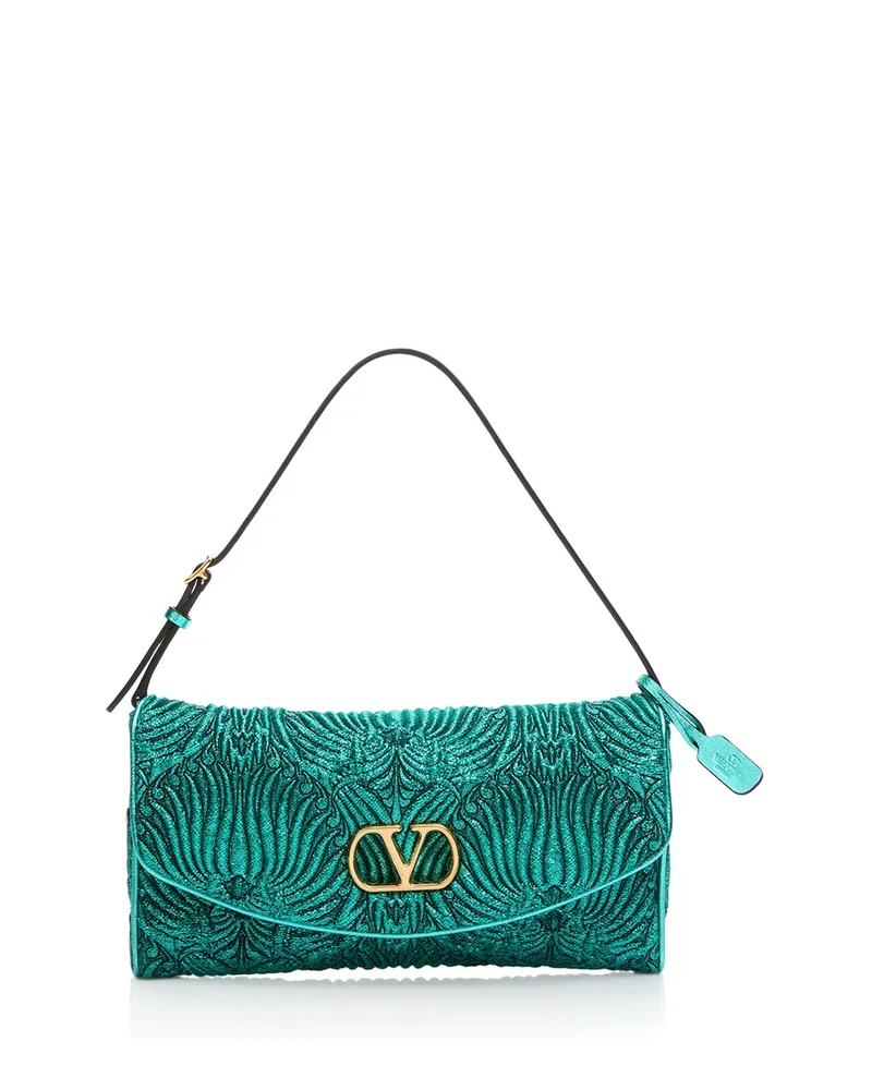 DeVain VLogo Embroidered Jacquard Lurex Shoulder Bag