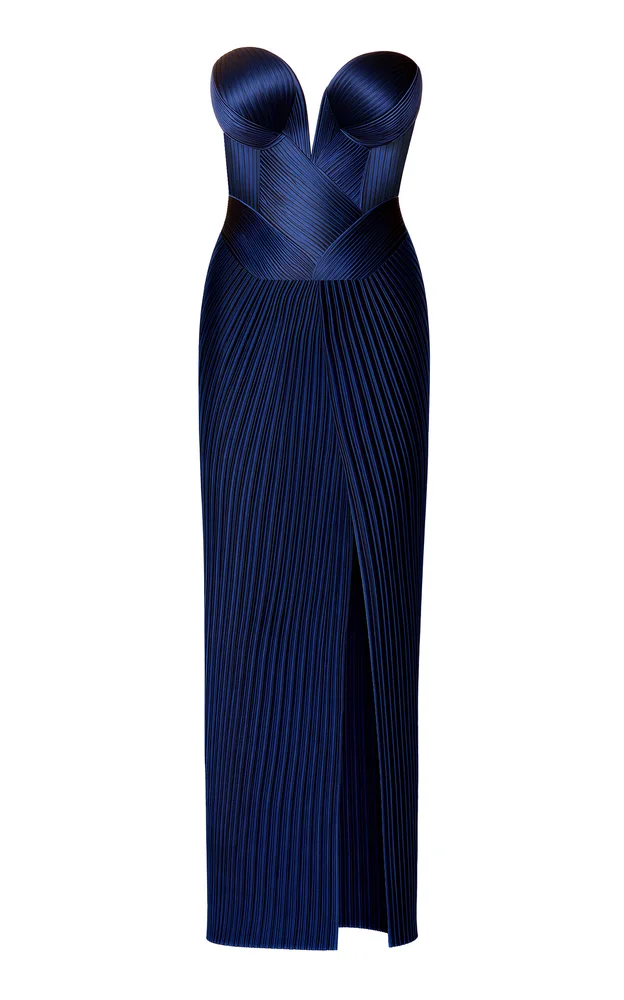 Engineered Plissé Bustier Maxi Dress
