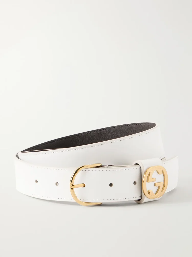 logo embellished leather belt