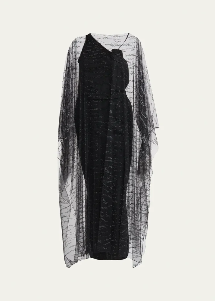 Crystal Embellished Sheer Long Cape