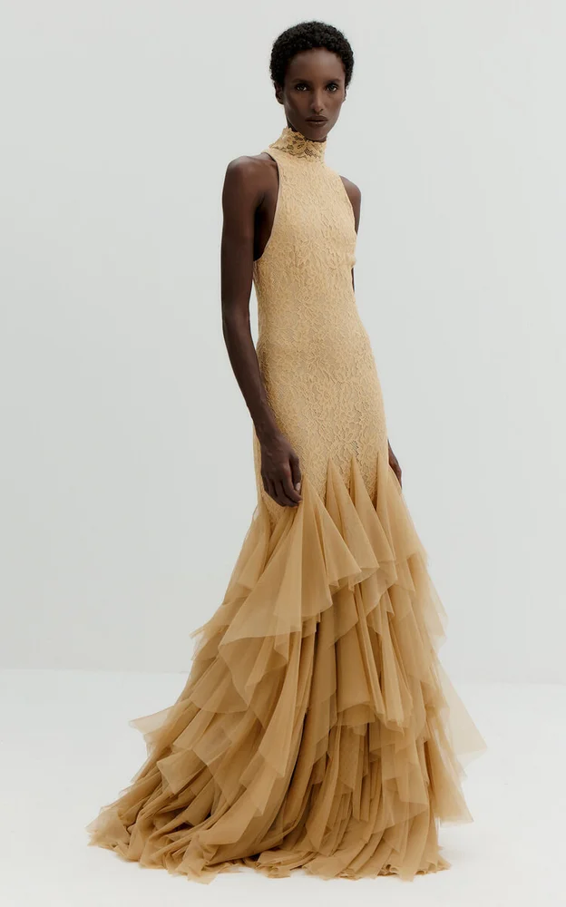 Angelite High-Neck Tulle Maxi Dress