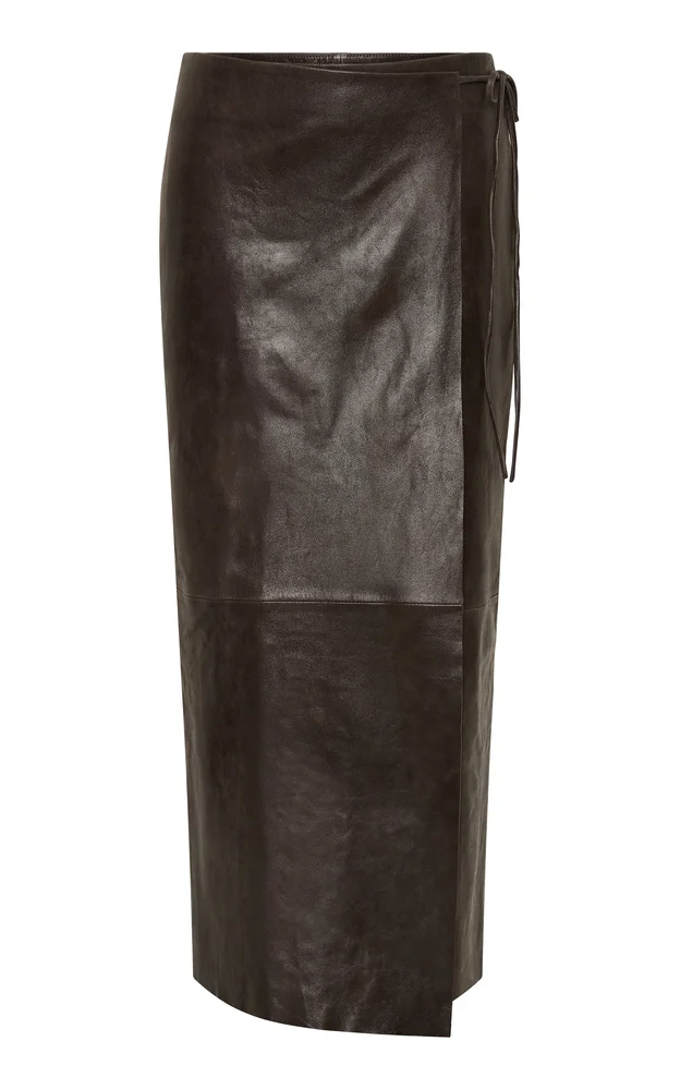 Leather Wrap Midi Skirt