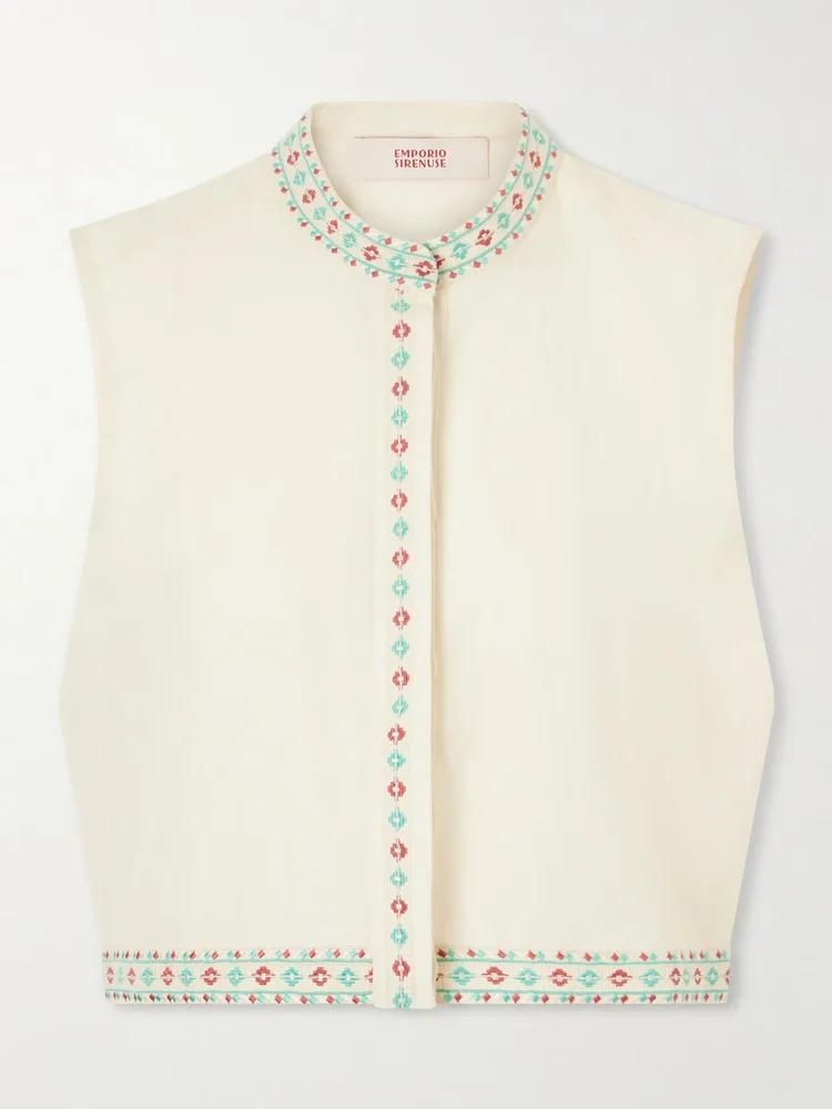 Andorra Astragal Mare embroidered linen and cotton-blend top
