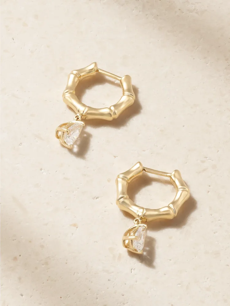 Small Bamboo Huggies 18-karat gold diamond hoop earrings