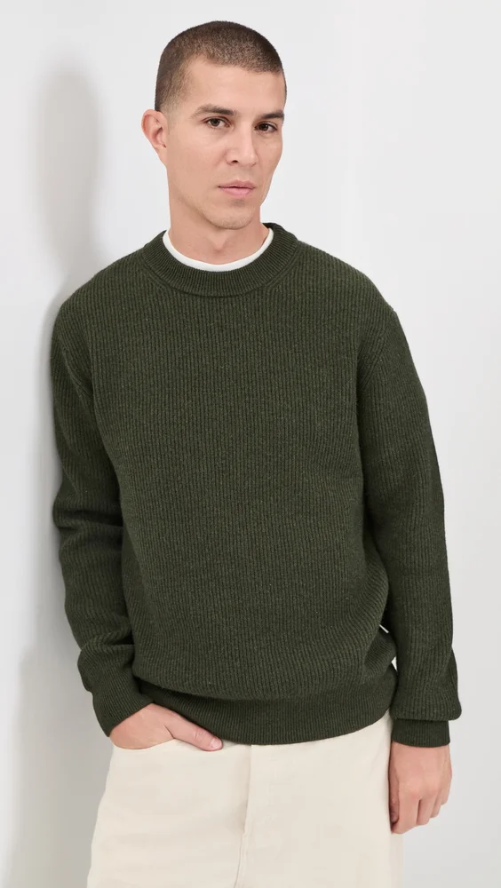 Wool Rib Roundneck Knit Sweater (Rosin Green)
