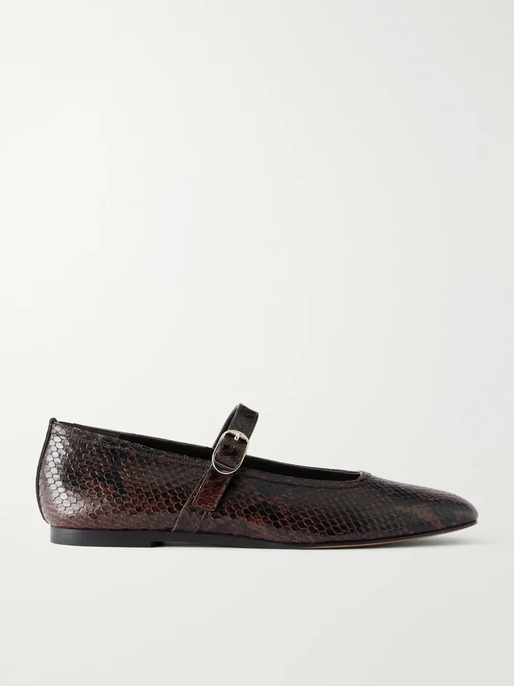 Mary Jane Snake-Effect Leather Ballet Flats