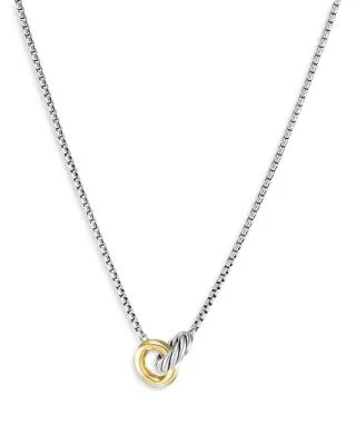Petite Cable Linked Necklace in Sterling Silver with 14K Yellow Gold, 15-17"