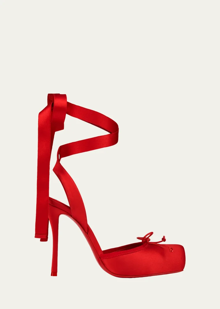 100mm Cassia Silk Ankle-Tie Ballerina Pumps
